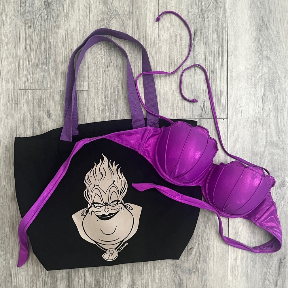 Disney Little Mermaid Shell Swimsuit Top (XL) + Ursula Tote!